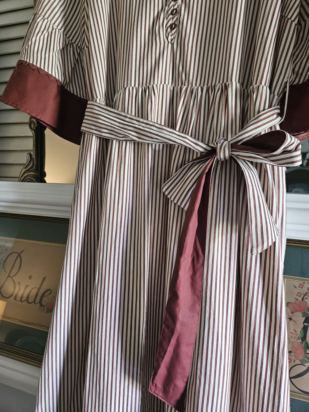 Entro Burgundy & Ivory Striped Tiered Midi Dress | Size Large | NWOT - Picture 3 of 13
